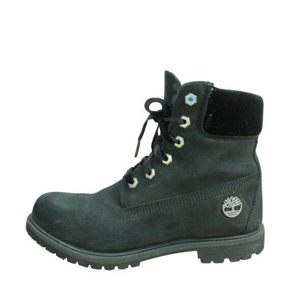 Timberland Premium Size 9 Shoes Black Velvet Leather Waterproof Boots Lace Up - Picture 1 of 10